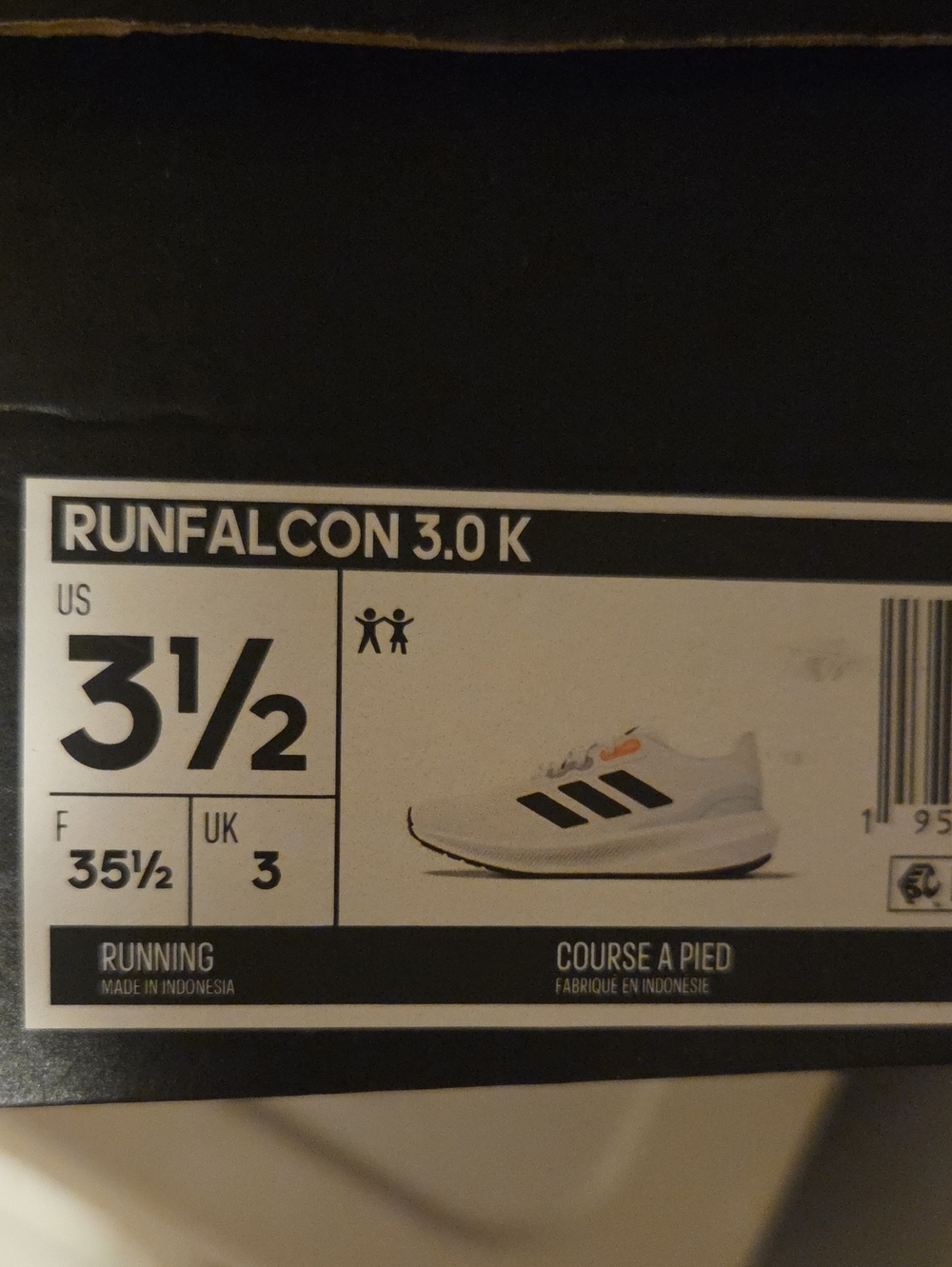 adidas Youth Runfalcon 3.0 K White Sneakers with Black Stripes and Orange Accent